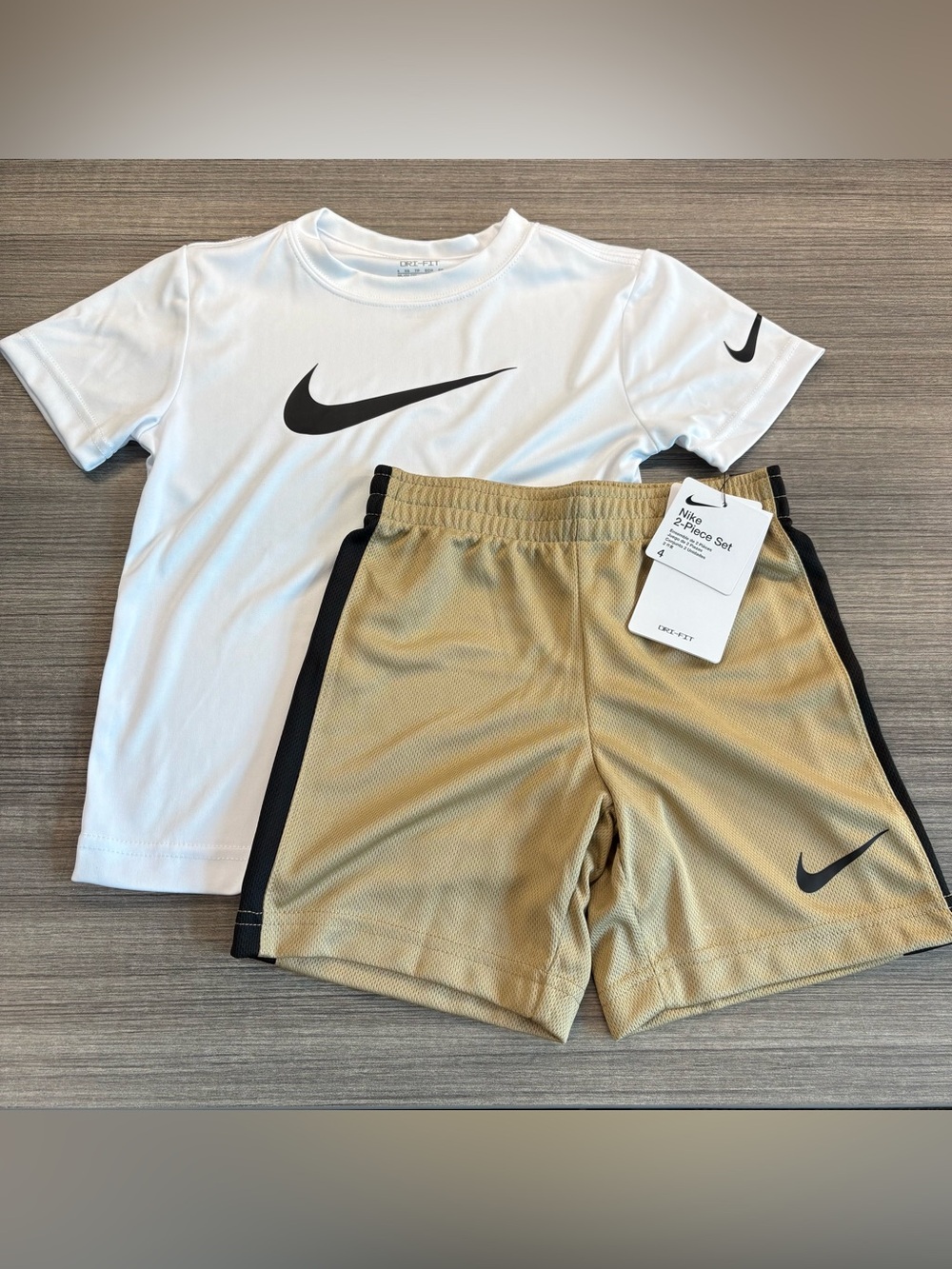 Toddler Boy 4T Nike Dri-Fit Shirt & Short 2 Piece Set Gold White Black Swoosh